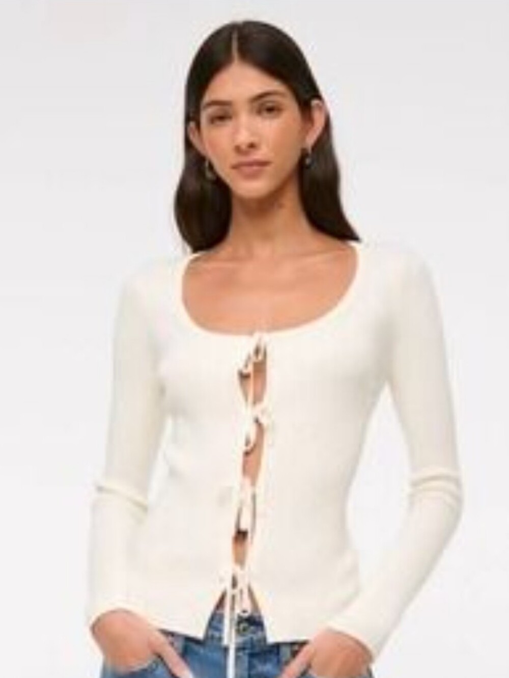 Abercrombie & Fitch Cream Tie-Front Ribbed Cardigan
